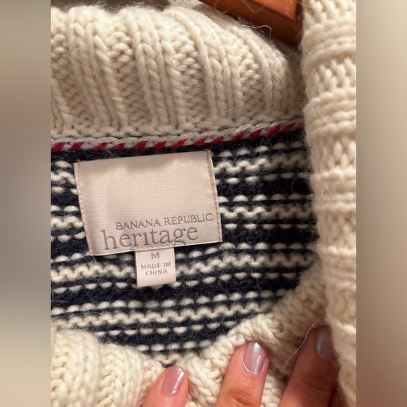 Banana Republic neck and Cream Striped cowl neck Sweater wool cabin core - Picture 6 of 12